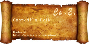 Csordás Erik névjegykártya